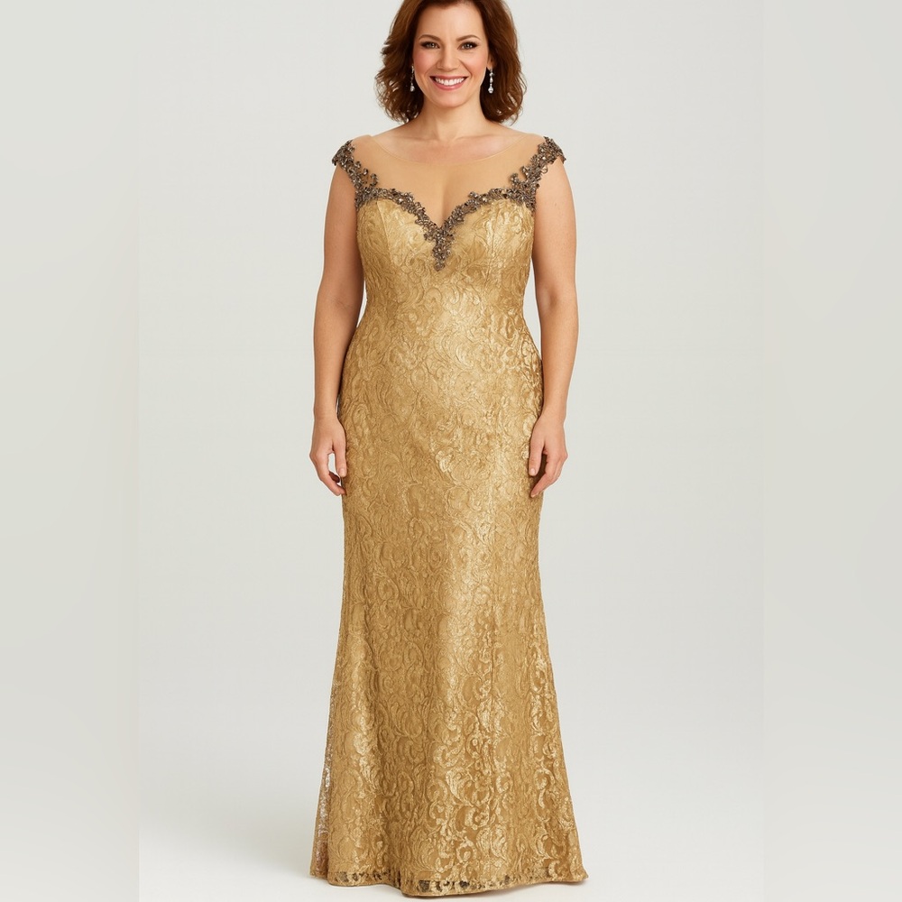 Camille la Vie Maxi Dress Womens 18 Beige Embellished Neckline‎